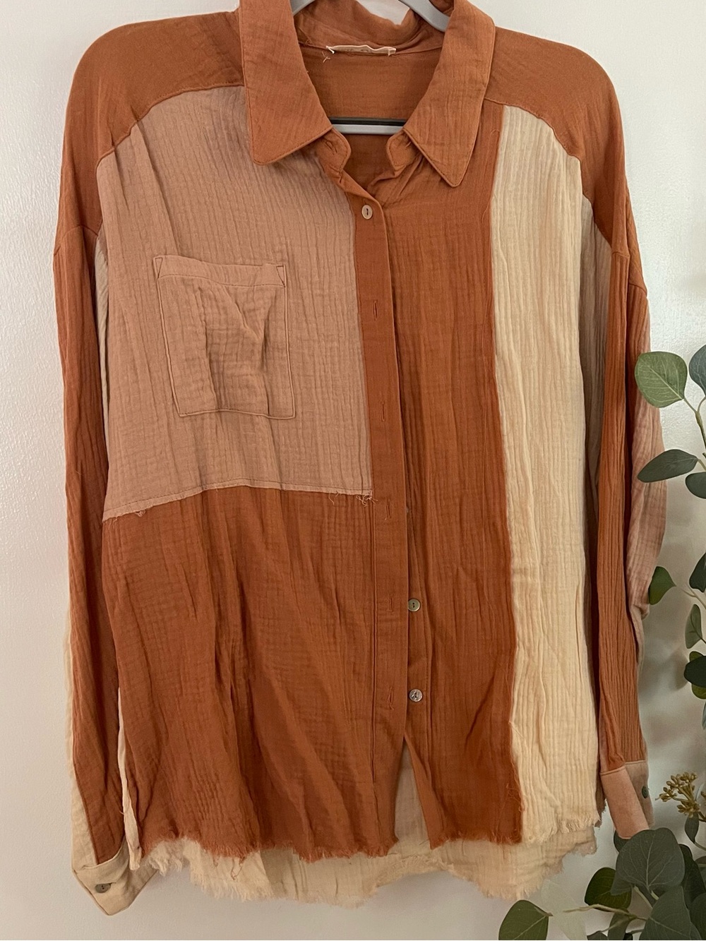 Colorblock Button-Down Shirt - Rust & Cream - Picture 1 of 3